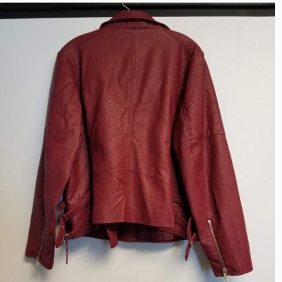 NWT ANA Red Faux Leather Lightweight Moto Biker Motorcycle Jacket 1X - Picture 7 of 10
